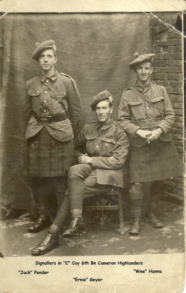 Pender, Geyer and Hanna, Signallers, 2nd Camerons, ca. 1917